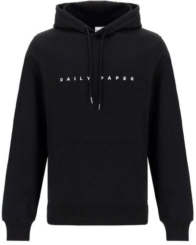 Daily Paper Logo Embroidered Drawstring Hoodie - Blue