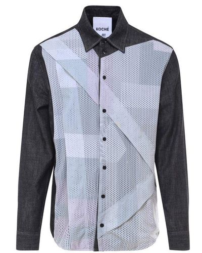 Koche Perforated Paneled Long-sleeved Shirt - Blue