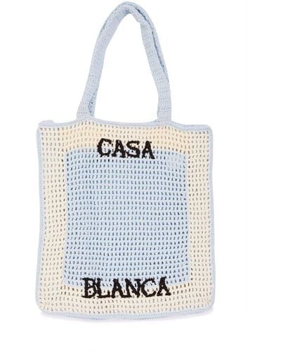 Casablancabrand Logo Detailed Crochet Tote Bag - White