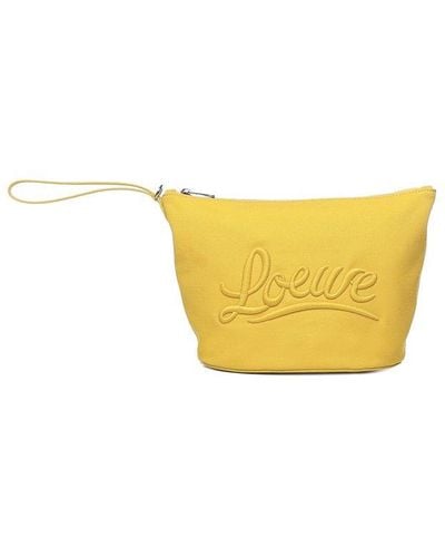 Loewe Logo Embroidered Cosmetic Pouch - Yellow