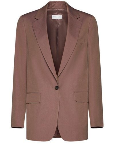 Dries Van Noten Single Breasted Tailored Blazer - Brown