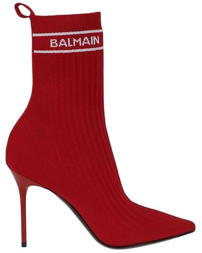 Balmain Skye Stretch Knit Ankle Boots - Red