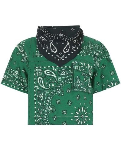 Sacai Bandana Print Scarf-detailed T-shirt - Green