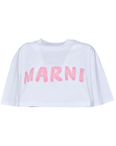 Marni Logo Printed Cropped T-shirt - White