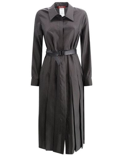 Max Mara Studio Chemisier Dress In Silk Twill - Black