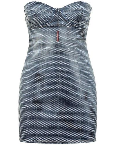 DSquared² Embellished Denim Bustier Mini Dress - Blue