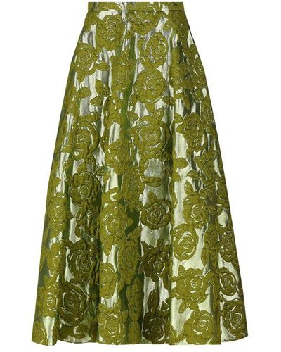 Valentino Rose Moiré Brocade Midi Skirt - Green