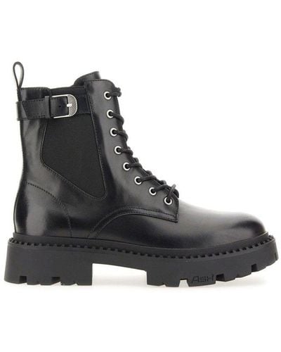 Ash Round-toe Lace-up Boots - Black