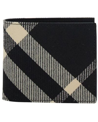 Burberry Check Patterned Bi-fold Wallet - Black