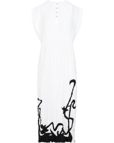 Lanvin Plissé-effect Straight Hem Midi Dress - White