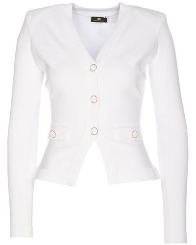 Elisabetta Franchi Long Sleeved Buttoned Cardigan - White
