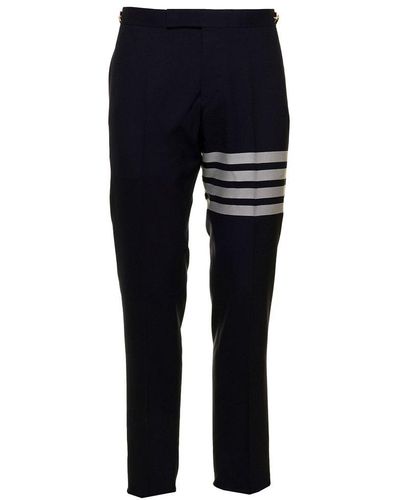 Thom Browne Man's Blue Wool Trousers With 4 Bar Detail