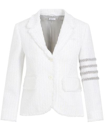 Thom Browne 4-bar Button-up Tweed Jacket - White