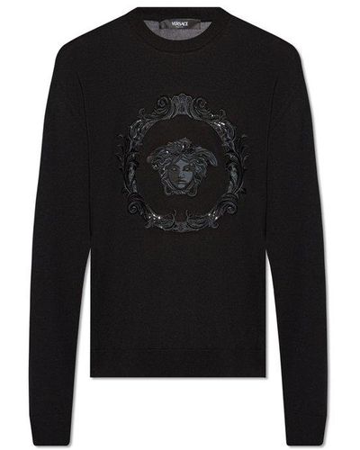 Versace Medusa-embroidered Crewneck Jumper - Black