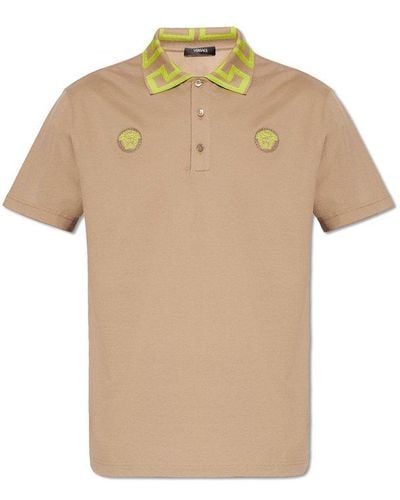 Versace Polo Shirt With Medusa Face, - Natural