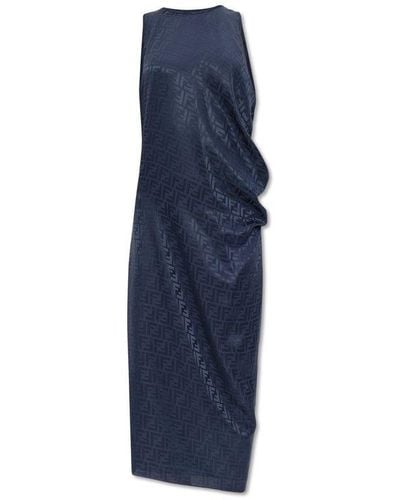 Fendi Monogrammed Silk Dress - Blue