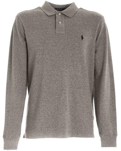 Polo Ralph Lauren Logo Embroidered Long-sleeved Polo Shirt - Gray
