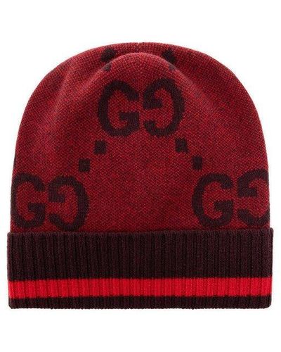 Gucci Monogram Intarsia Knitted Beanie - Red