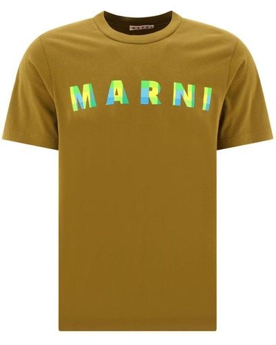Marni Gingham Logo-printed Crewneck T-shirt - Green
