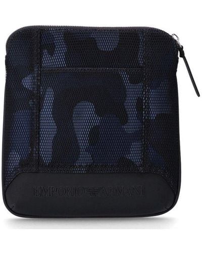 Emporio Armani Camouflage Pattern Zipped Messenger Bag - Blue