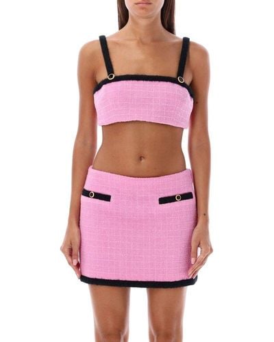Alessandra Rich Checked Tweed Bouclé Bralet - Pink