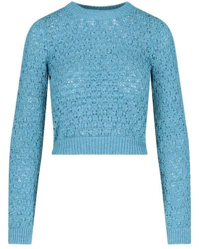 ROTATE BIRGER CHRISTENSEN Patricia Cropped Knitted Sweater - Blue
