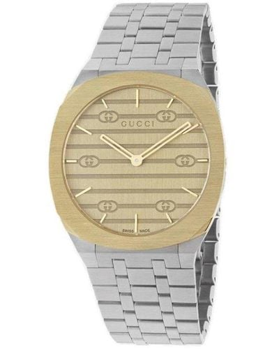 Gucci Ya163502 25h Stainless Steel And Yellow Quartz Watch - Gray