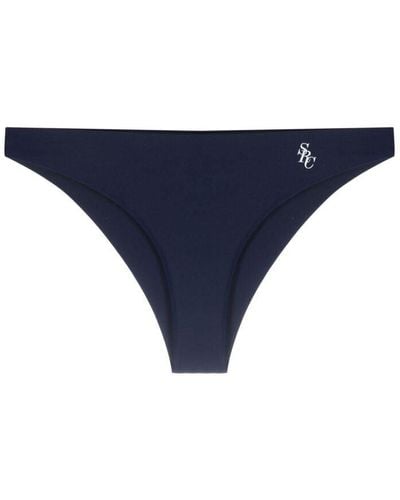 Sporty & Rich Logo Printed Triangle Bikini Bottom - Blue