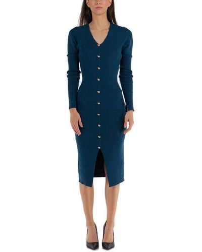 Lanvin V-neck Long-sleeved Midi Dress - Blue