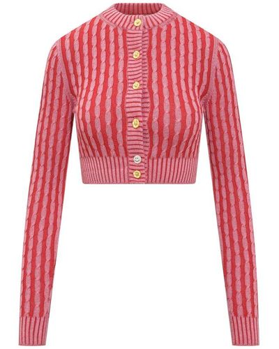Cormio Allia Flower Button Cropped Cardigan - Red