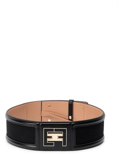 Elisabetta Franchi Logo Detailed Buckle Belt - Black