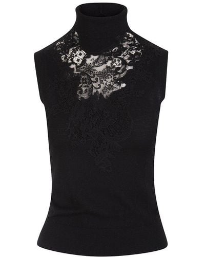 Ermanno Scervino Lace-detailed High Neck Knitted Top - Black