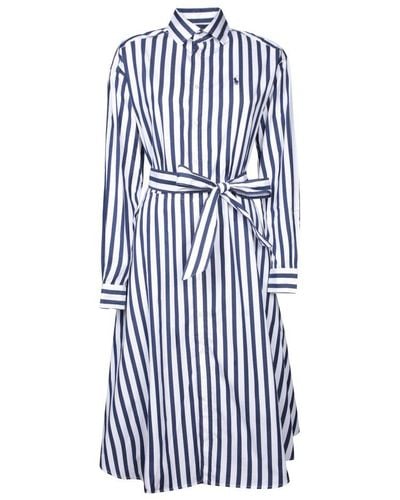 Polo Ralph Lauren Long-sleeved Striped Shirt Dress - Blue