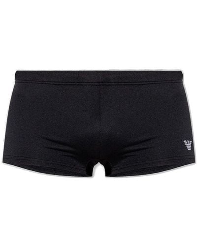 Emporio Armani Logo-embroidered Stretched Swimming Trunks - Black