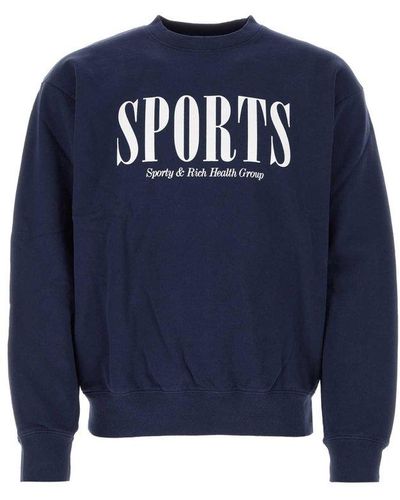 Sporty & Rich Logo Printed Crewneck Sweatshirt - Blue