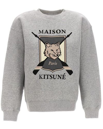 Maison Kitsuné Fox-printed Crewneck Sweatshirt - Gray