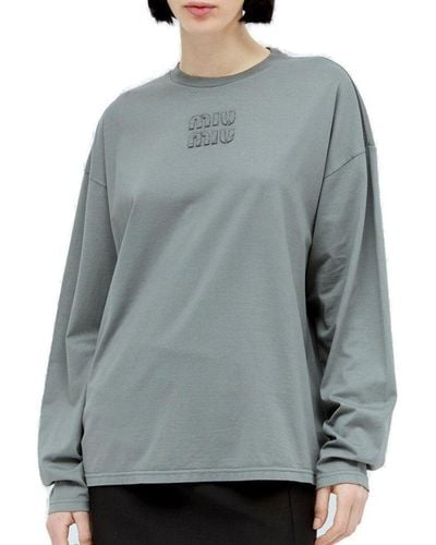 Miu Miu Long-sleeved Crewneck T-shirt - Grey