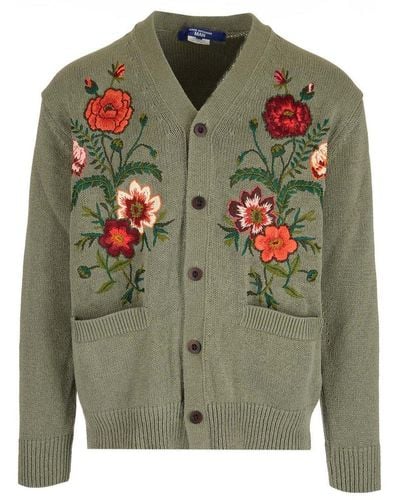 Junya Watanabe Floral Embroidered Knit Cardigan - Green