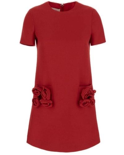 Valentino Rose Embellished Crewneck Mini Dress - Red