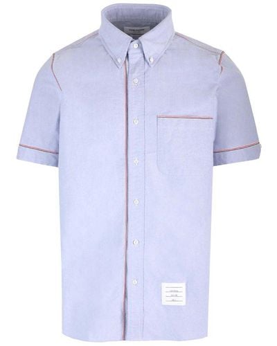 Thom Browne Rwb Detailed Short-sleeved Shirt - Blue