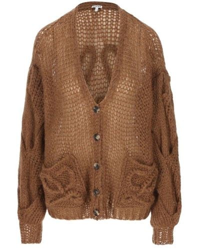Loewe Logo Cable Knitted Cardigan - Brown