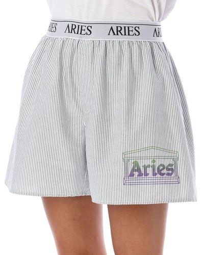 Aries Boxer Waistband Striped Shorts - Gray