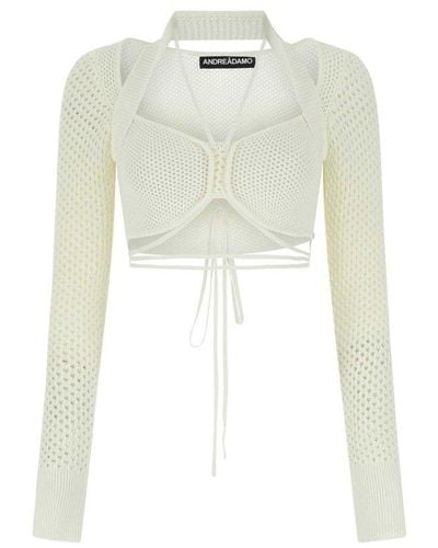 ANDREA ADAMO Meshed Cropped Top - White