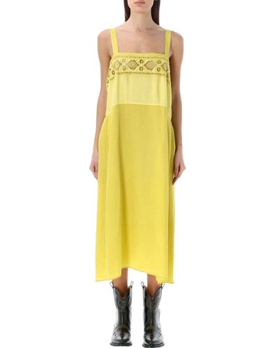 Maison Margiela Lace Trim Midi Dress - Yellow