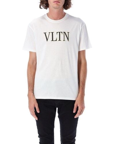 Valentino Vltn Logo Embroidered Crewneck T-shirt - White