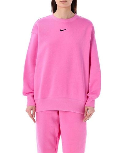 Nike Logo Embroidered Oversized Crewneck Sweatshirt - Pink