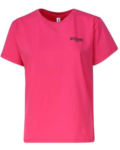 Moschino Logo Printed Crewneck T-shirt - Pink