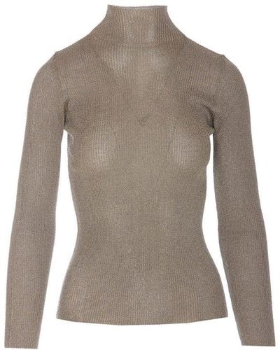 Twin Set Metallic-threading High-neck Ribbed Sweater - Gray