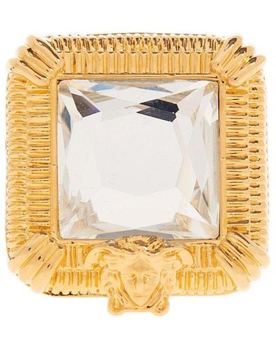 Versace Gold Ring With Glossy Crystal - Metallic