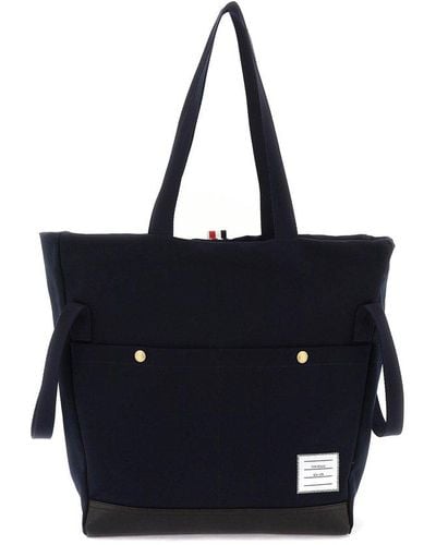 Thom Browne Canvas Tote Bag With Handles And - Black